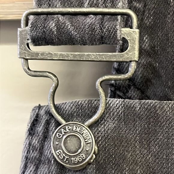GAP Acid Wash Black Adjustable Razorback Overalls Pockets and Side Buttons- M - Picture 7 of 16